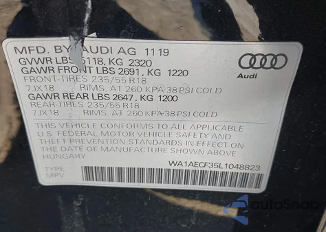 2020 Audi Q3 Premium 45 Tfsi Quattro Tiptronic z USA, uszkodzony, nr VIN WA1AECF35L1048823